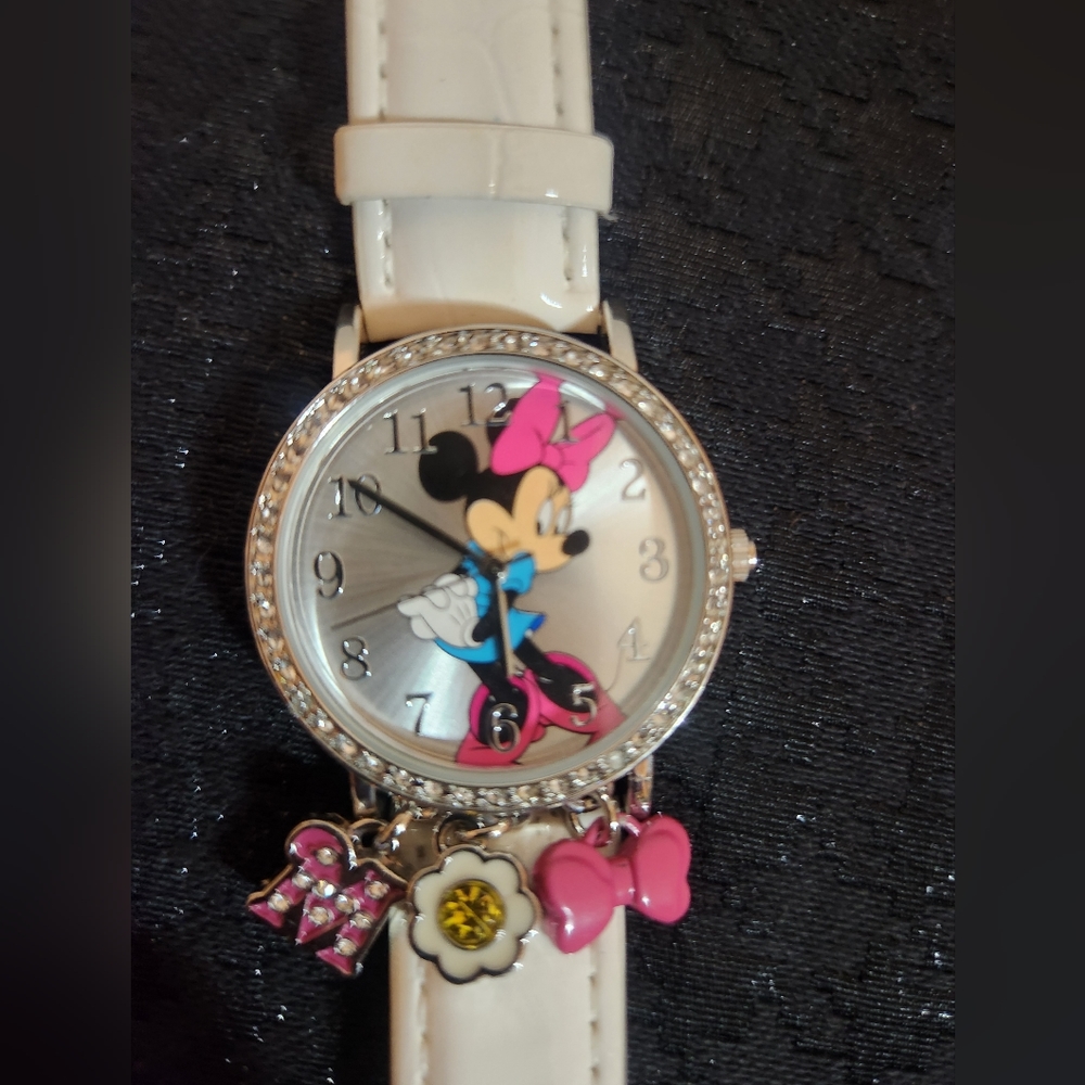 Walt Disney Minnie Mouse Charm Watch With Vegan Leather Band